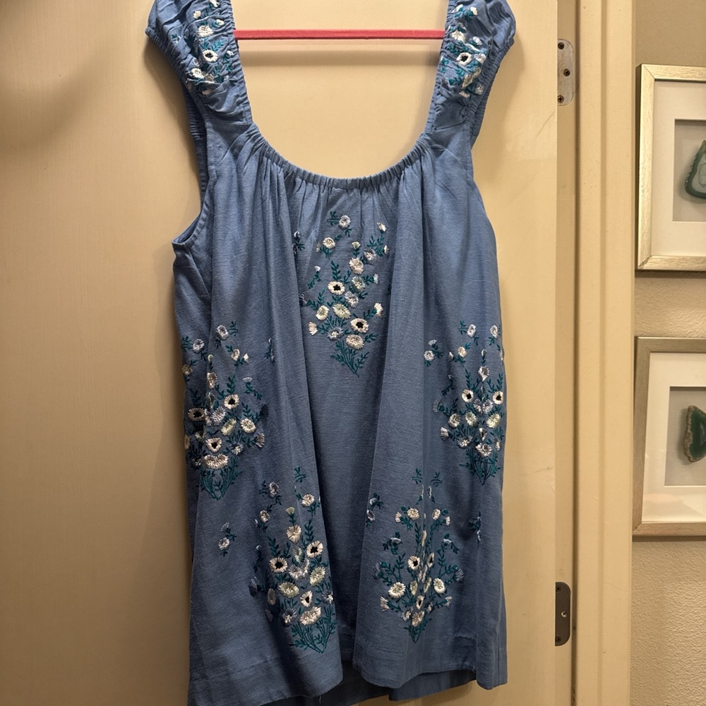 Free People Blue Embellished Sleeveless Mini Dress